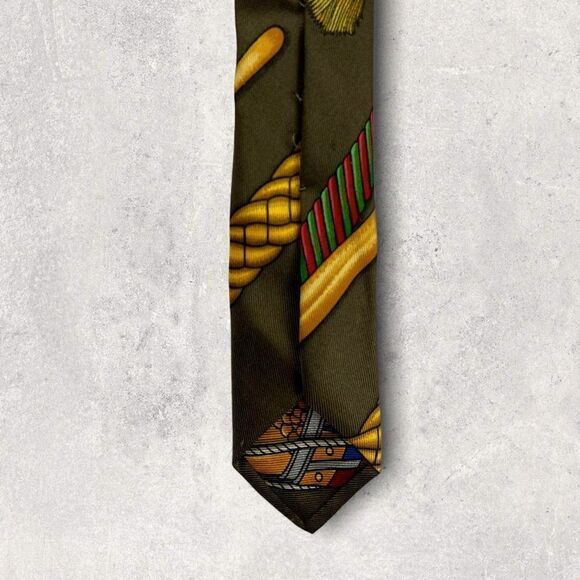 Hermes Paris Silk Necktie Red Equestrian Royal France Crest Emblem Designer - Picture 4 of 11